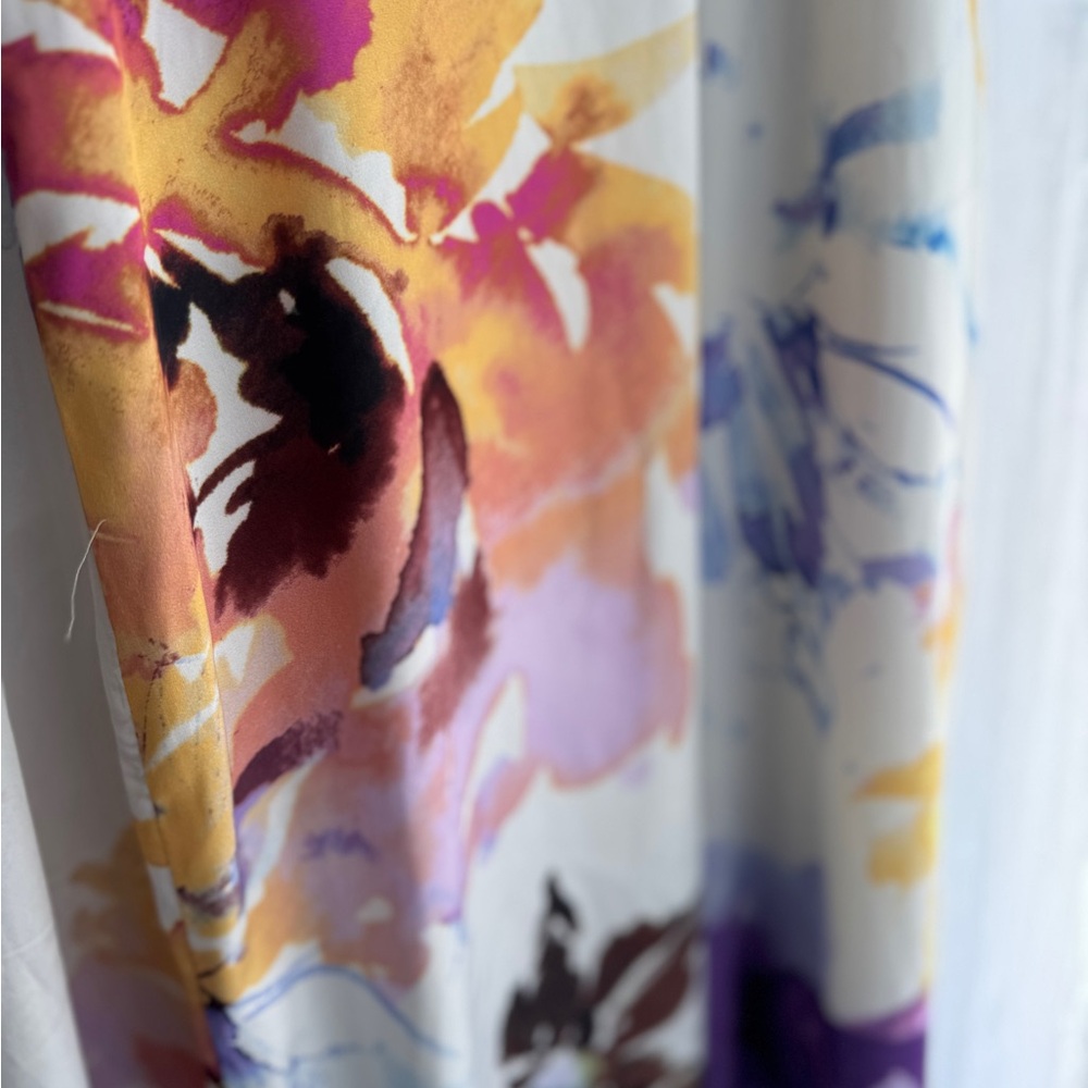 Nicole Miller Watercolor Floral Trapeze Maxi Dresssz 8 White - Picture 10 of 11